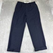 Vintage Polo Ralph Lauren Pants Men's Size 34x30 Blue Wool Pleated Cuffed Baggy