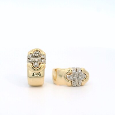 Damenohrringe, Halbcreolen bicolor mit Brillanten Gelbgold/Weißgold 585 14 KT