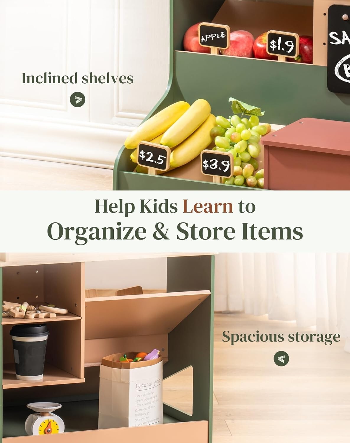 Robud Wooden Grocery Store Playset Play Store Starlight Market Playset for 3+