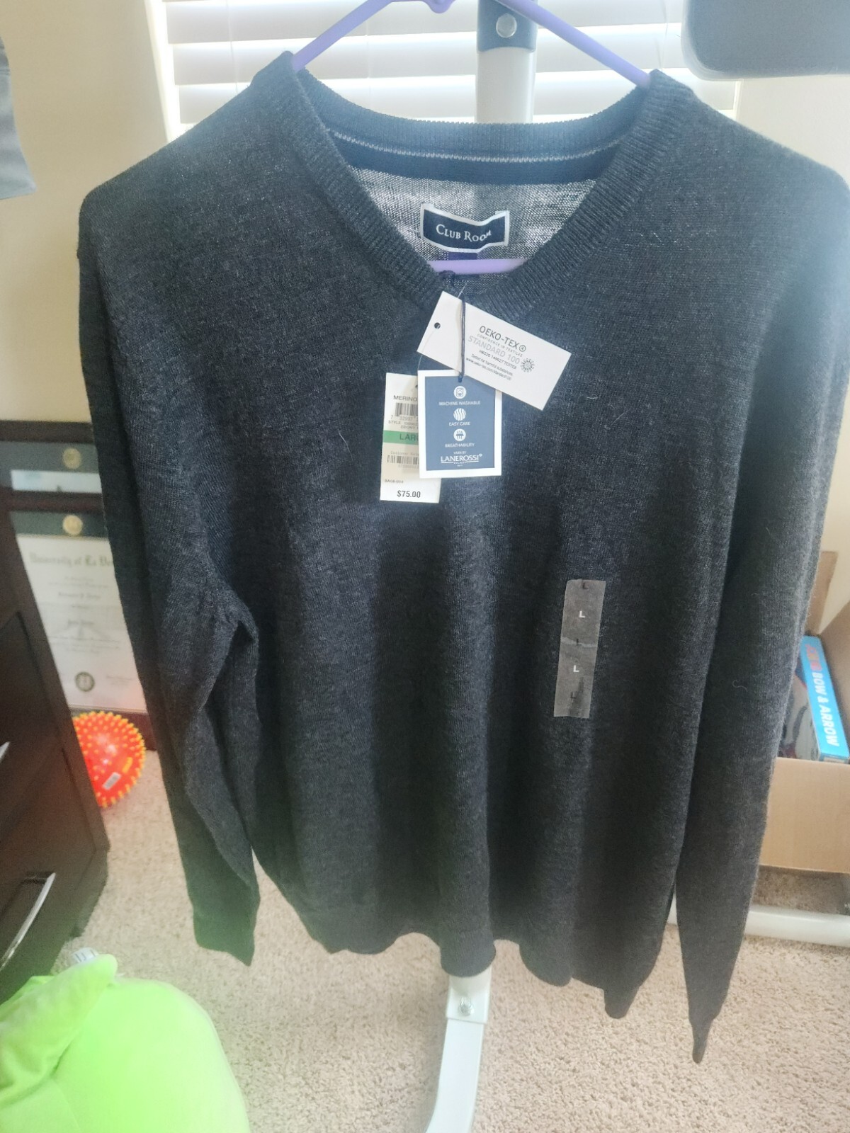 Club Room Men's Grey Sweater Crew Neck 100 Cotton NWT Size Large eBay