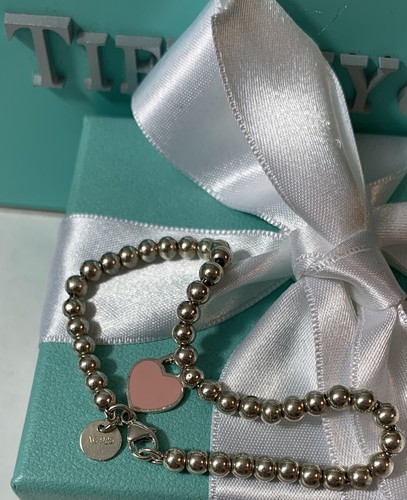 Tiffany\u0026Co Pink Enamel Heart Bracelet 