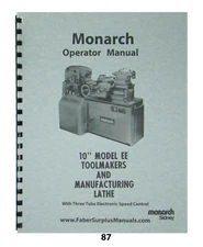 Monarch Lathe Operator Manual 10" Mod. EE Toolmakers & Manufacturing Lathe *87