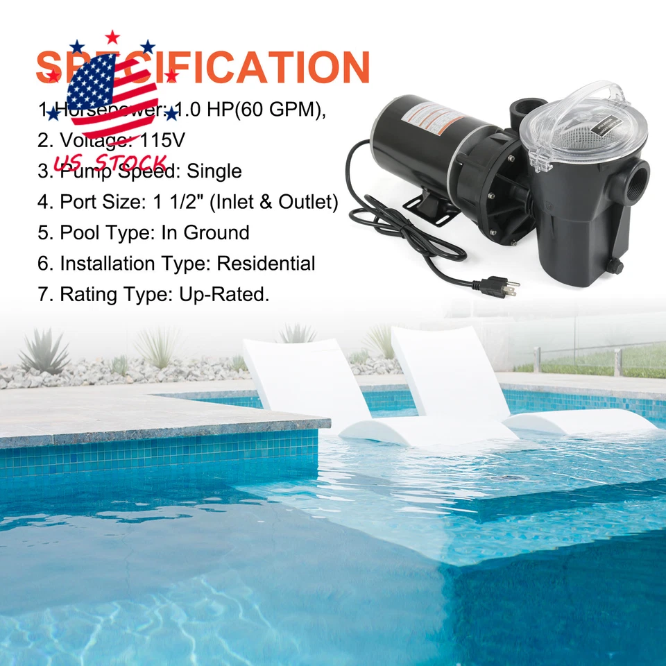 1HP Above Ground Swimming Pool Pump W3SP1580X15 Fit For Hayward with 3' Cord - Image 4 of 4