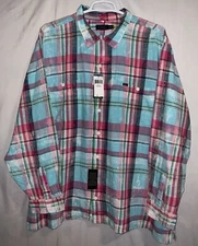 NWT Men’s Polo Ralph Lauren Cotton Slub Twill Work Shirt Pink / Blue Sz 4XB Big