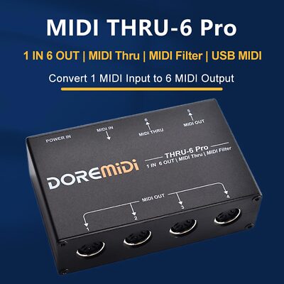 DOREMiDi MIDI THRU-6 Pro Box 1-In 6-Out MIDI Splitter Thru Hub Controller 5-Pin