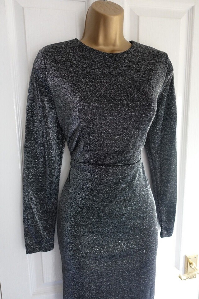 M&S dress size 12 silver sparkle fitted eBay