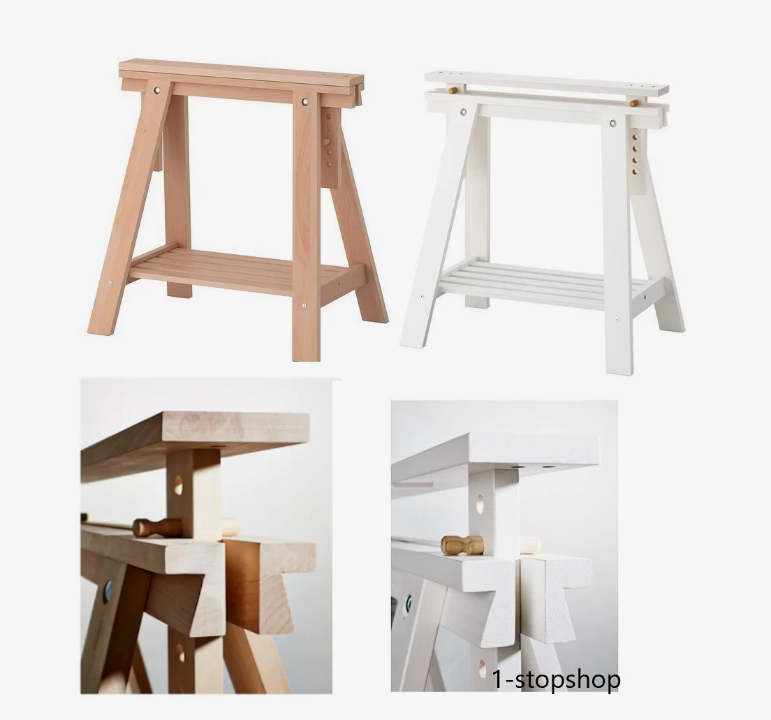 Mittback TRESTLE TABLE Adjustable Height Wooden Stand Leg Shelf Birch White
