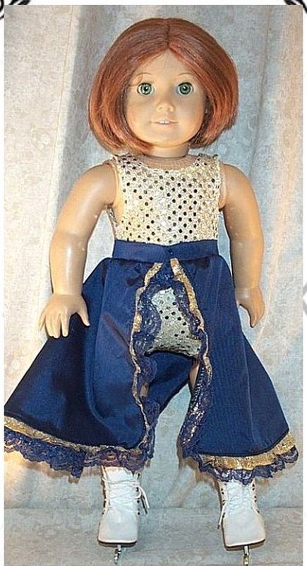 Doll Clothes Girl 18" Ice Skate Leotard Gold Long Skirt Navy Made-in-America