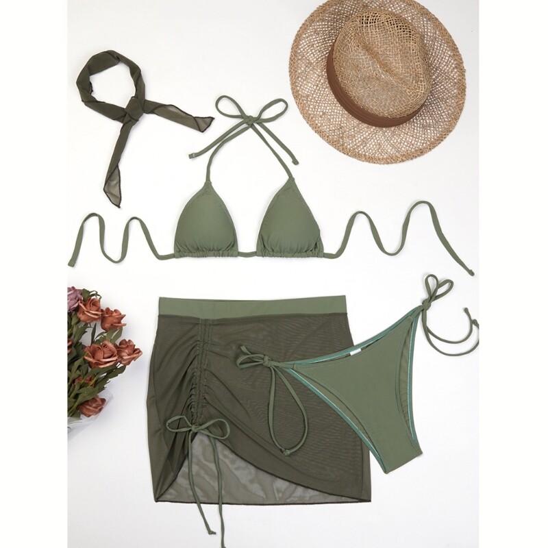 3PCS Women Bikinis Swimwear with Swimsuit Wrap Skirt, Bathing Suit Set