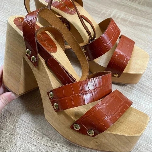 New Free People Mallory Clogs Wood Heel Sandal in Luggage Brown US 11 / EU 41 - Picture 6 of 15