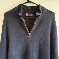 Chaps Sweater Mens XL Navy Blue 100 Cotton 1/4 Zip Mock Neck Ribbed Knit