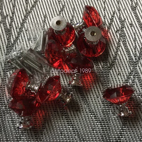 10pcs Red Crystal Glass Kitchen Cabinet Drawer Pull Handle Knobs Replacement - Picture 4 of 5