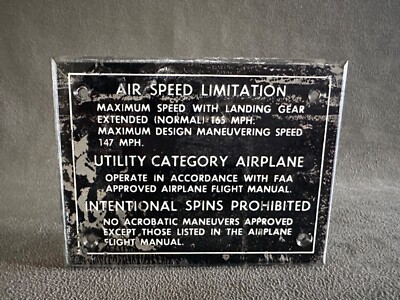 Beechcraft Air Speed Operations & Limitations Instructions Plate Placard
