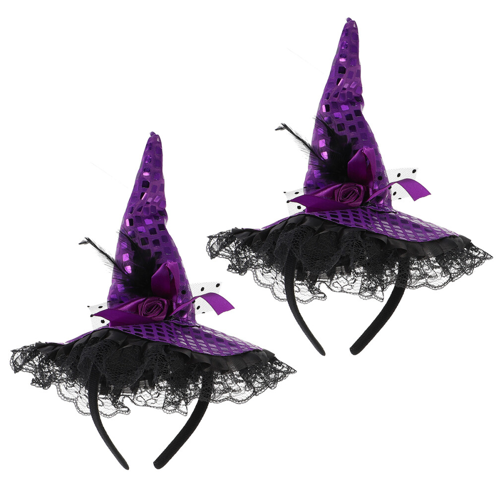 2 Pcs Hair Accessories for Girls Halloween Witch Hat Headband Makeup Child