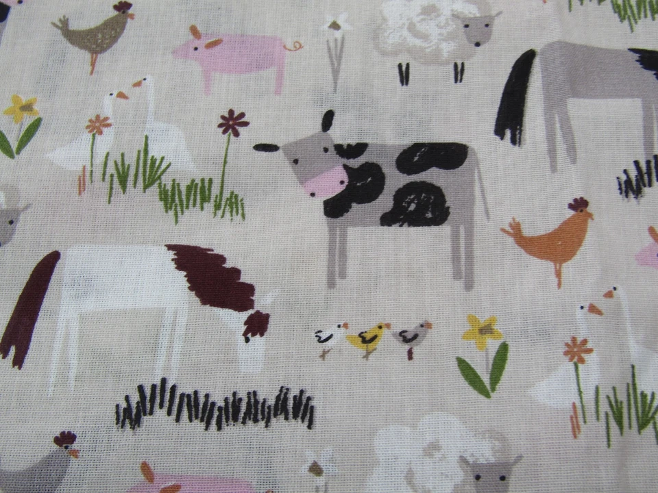 coupon tissu enfant animaux "vache, mouton,poule,cheval, cochon " 144 X 55 cm - Photo 4/4