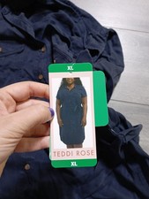 Teddi Rose Dress Womens X-Large Navy Button Down Belted Tencel Pockets