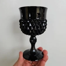 Indiana Tiara Black Pressed Glass Diamond Point 5 1/4"  Goblet, Vintage USA