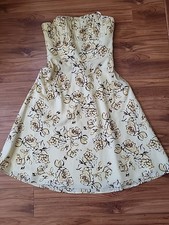 Ann Taylor Loft Sz 2 Yellow Floral Gathered Pleated Empire Dress Strapless Lined