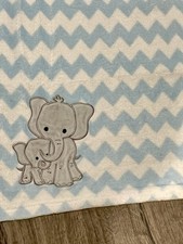 2013 Bedtime Originals Mom  Baby Elephants Blue White Chevron Blanket Zig Zag