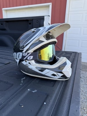 HJC Motocross Helmet Size Medium White Black + 100% Goggles