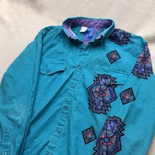 Vintage 90  s Roper Western Shirt Men  s Sz Large Southwestern Aztec Teal