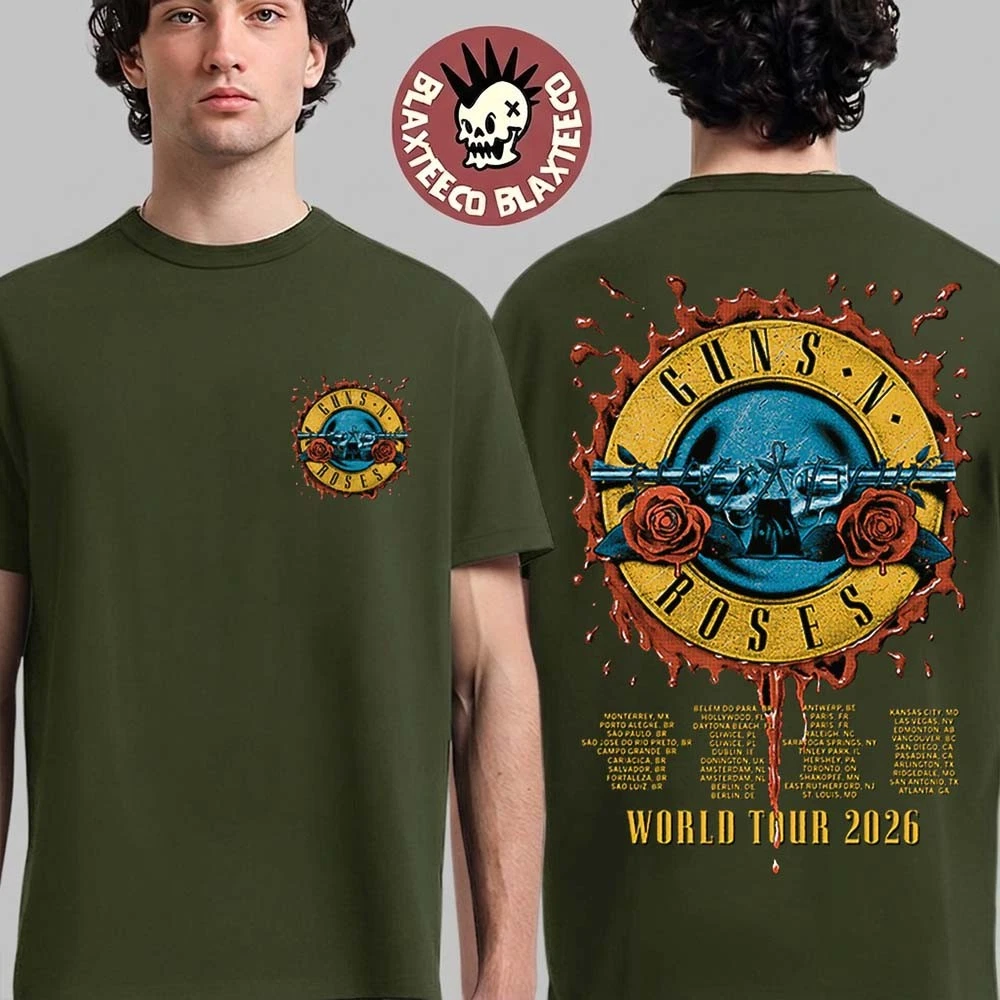 Gun And Roses World Tour 2026 Merch Logo Military Green T-Shirt