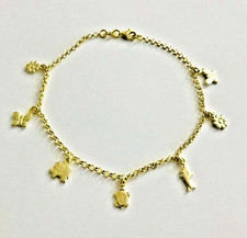 925 Solid Sterling Silver & 14K Gold Plated 2mm Rolo Chain Charm Anklet 9"- EA56
