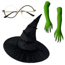 LMLVHH Halloween Witch Costume Set - Witch Hat, Green Claw Gloves Glasses - 4p