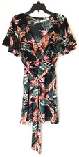 Shein Floral Tropical Dress V Neck Ruffle Sleeve Elastic Waist Size L NWOT