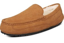 Cuiapl Mens Moccasin Slippers Tan Brown Suede Warm Fur Lined House Loafers Size