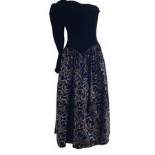 Vintage 90s Jessica McClintock Gunne Sax Black Velvet Shoulder Gown Dress XS/S