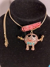 Betsey Johnson Pink M&M Candy With A Microphone Shaped Rhinestone Necklace
