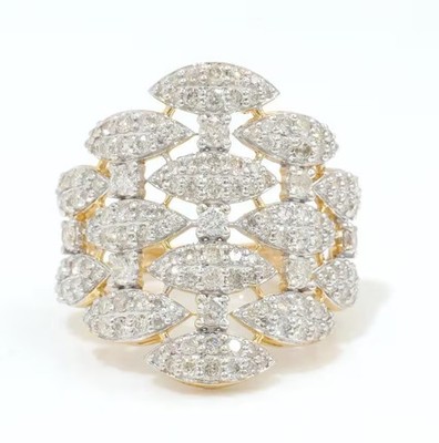 2.04 Ct Natural Diamonds Band Ring 14K Gold Marquise Pave Cluster Wide Cocktail