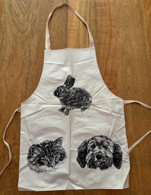 Kinder Vintage Kunststoff Schürze mit süßer Katze Hund Hase 70er 80er Retro Alter 5