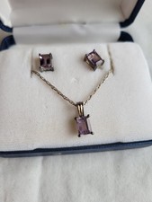 925 Sterling Silver Amethyst Emerald Shape Ne...
