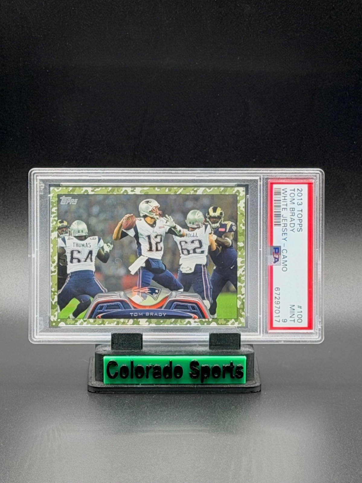 TOM BRADY 2013 Topps #100 White Jersey Camo 328/399 PSA 9 Mint (pop 11)