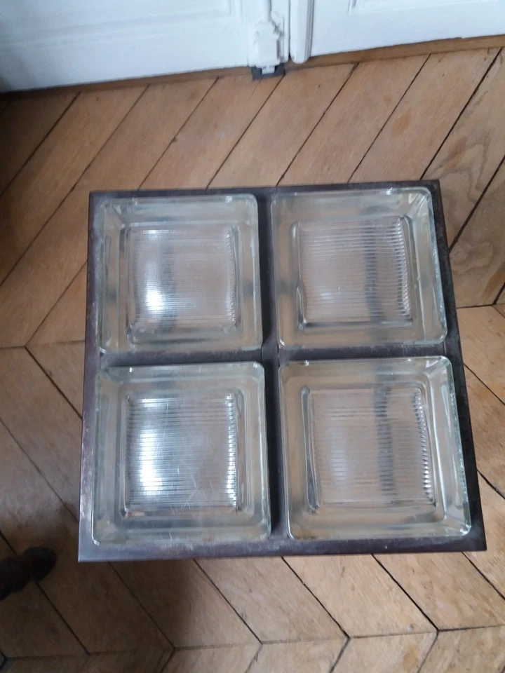 Table d'appoint/ Bout de canapé en fer et cubes de verre de Saint Gobain - Photo 2/4