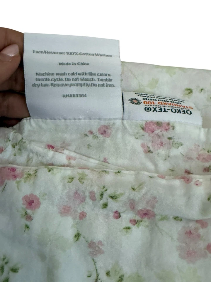 Shabby Chic Rosa Floral Blanco Sábana Plana Completa/Queen 1 Funda de Almohada Algodón Foto 3 de 4