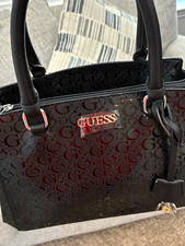 GUESS Black Logo Satchel Top Handle Zip Bag w/ Detachable Adjustable Strap