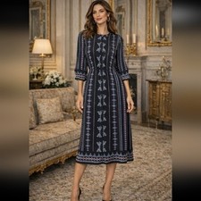 OCTAVIA Black Multicolor Boho Midi Dress Size LARGE