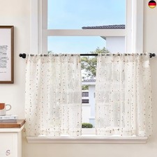 TOPICK Scheibengardinen 2er Set Bistrogardinen mit Punkten Leinen Landhausstil