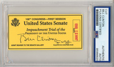 President Bill Clinton Lewinsky Impeachment Trial Ticket Cut Autograph PSA DNA