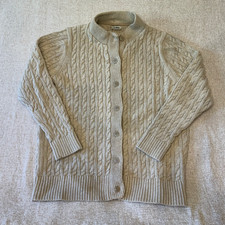 LL Bean Cardigan Cable Knit 100 Cotton Beige Women's Size Large