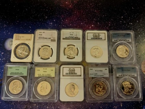 10x, 1955 - 1963 half dollar coins there proofs are 66 - 68 mint condition new