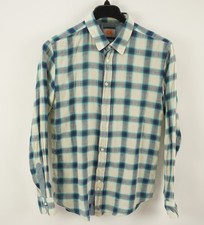 Hugo Boss Shadow Plaid Button Up Shirt Mens XL Slim Cream Blue Woven Lightweight