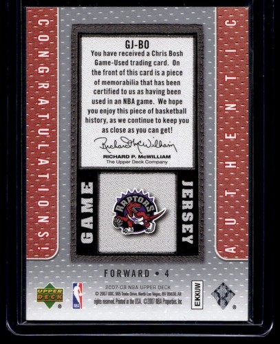 2007-08 Upper Deck UD Game Jersey Chris Bosh #GJ-BO - Picture 2 of 2