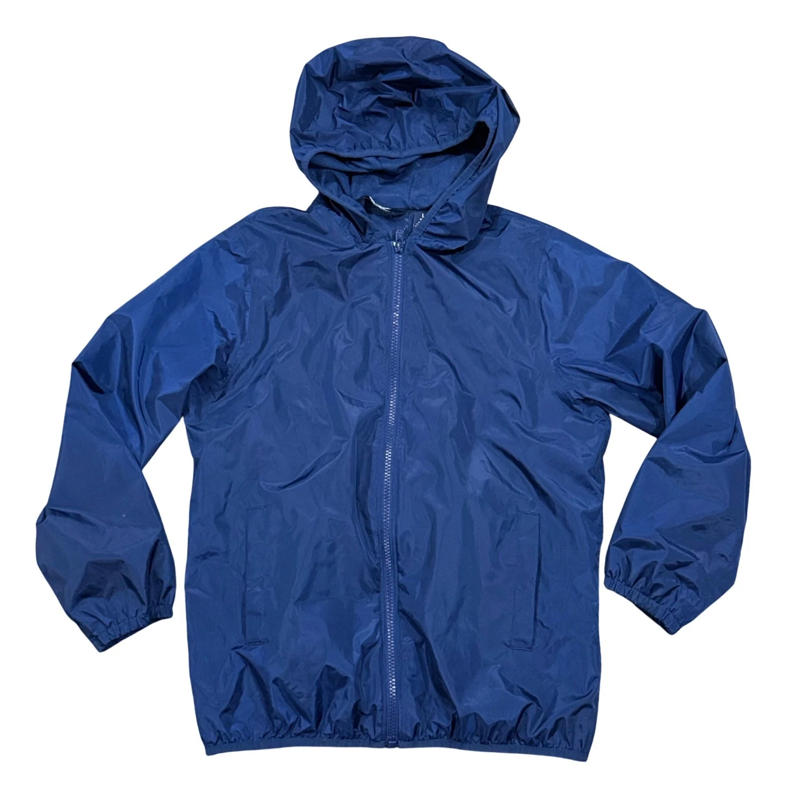 Lands End Kids Blue Hooded Windbreaker Jacket Lightweight Size L 10 12