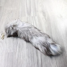 1 Silver Fox Tail Key Ring #3159  Taxidermy Keychain Tassel Bag Tag