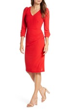 Women's Eliza J V-Neck Ruched Sheath Dress, Size 6 - Red SZ 6