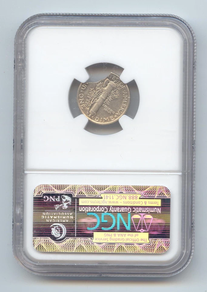 1943 Mercury Dime Error, 15% Curved Clip, NGC XF-45 - Image 2 of 2